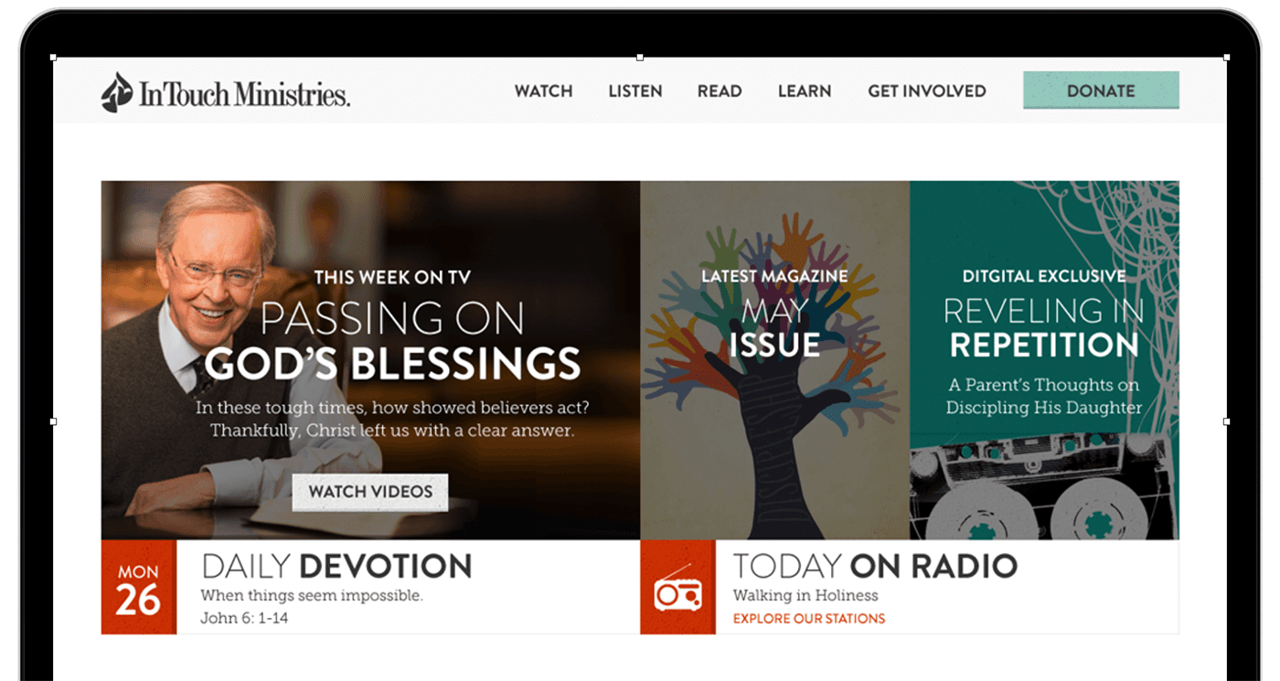 Responsove view of redesigned In Touch Ministries site