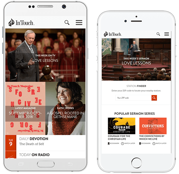 Responsiove view of In Touch redesign