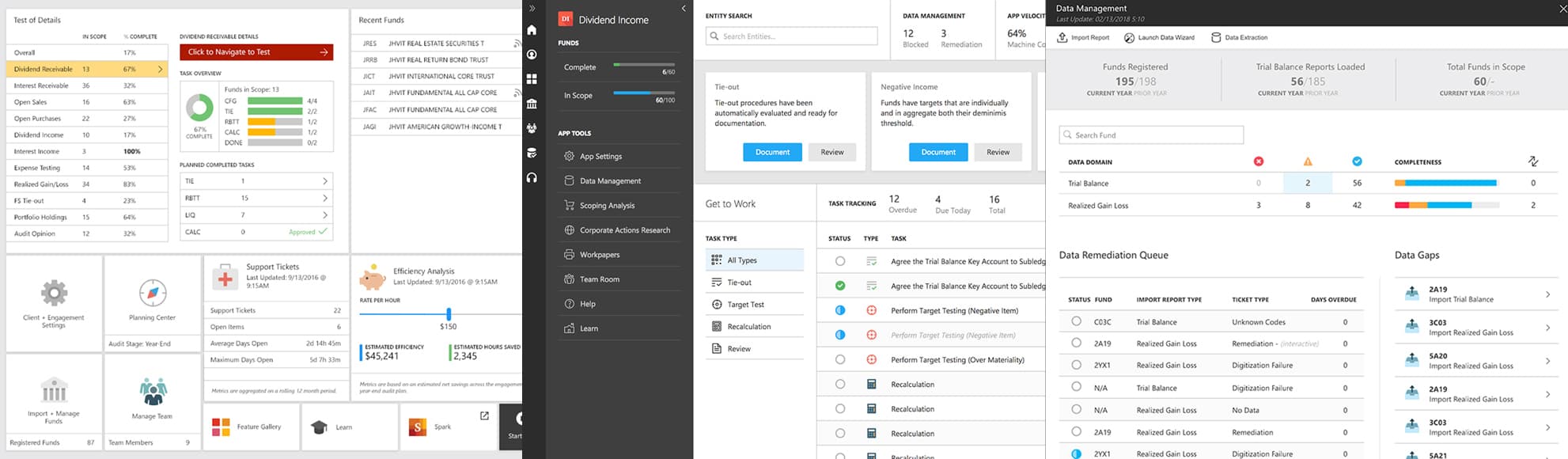 A collection of PwC dashboards showing the variety of ways the design system was implemented.