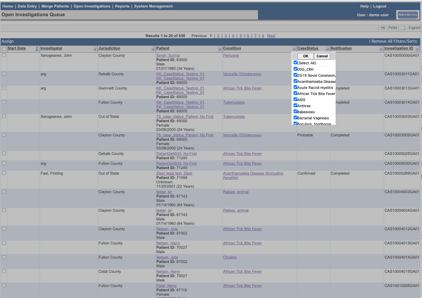 Legacy queue filtering through a dropdown checklist, one column at a time