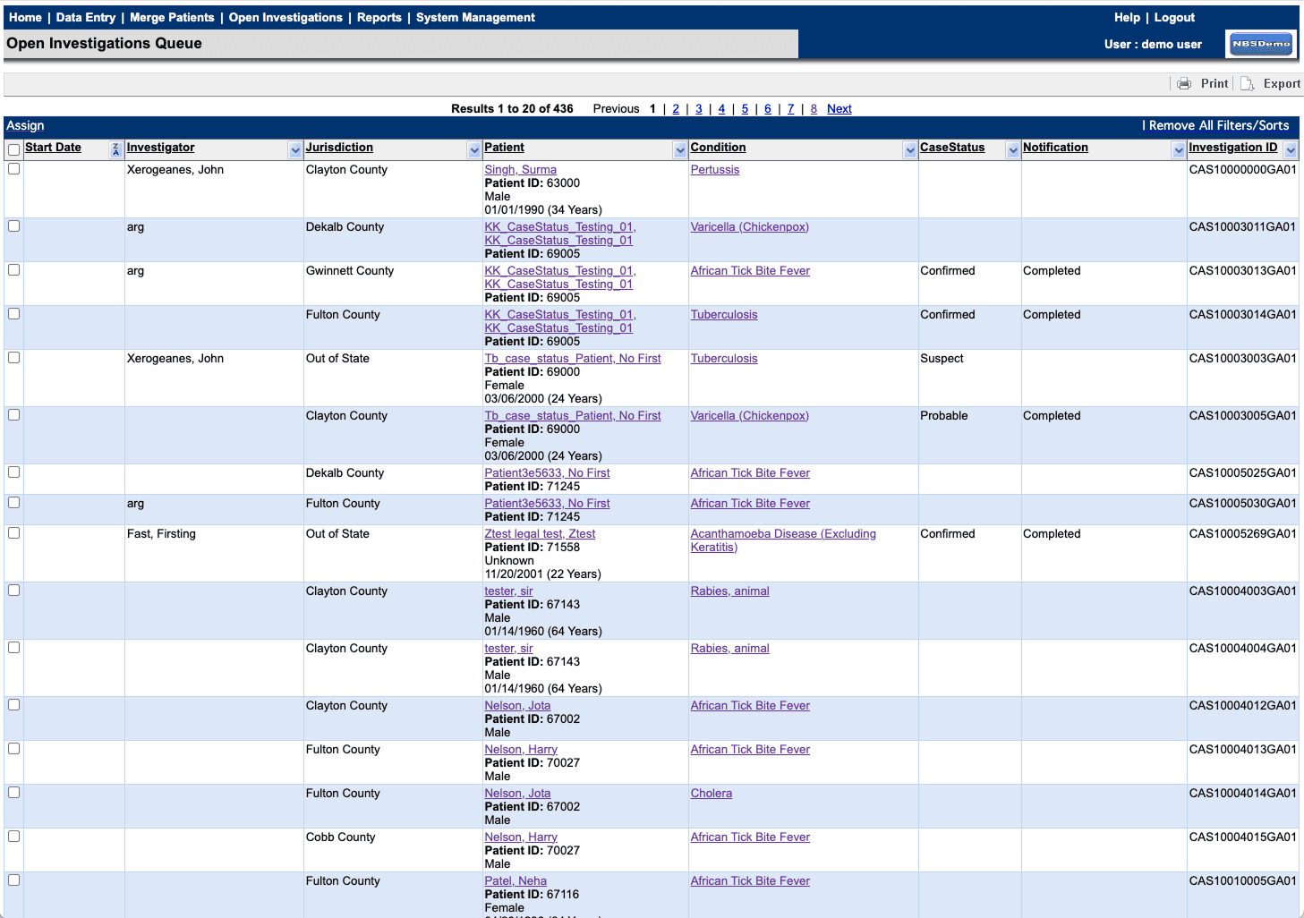 Legacy Open Investigations queue: a fixed data table