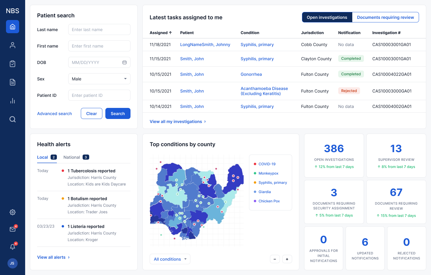 Modernized NBS morning screen: triage queues, conditions map, and workload tiles